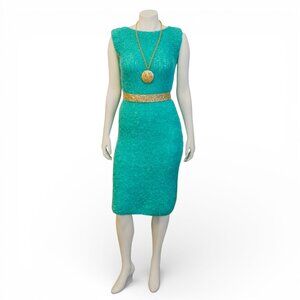 Vintage 1950s Turquoise Sweater Dress * Knit Wiggle Dress * Medium